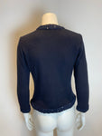 Lindka Cierach Couture Navy Cashmere Silk Beads Trim Cardigan Size XS ladies