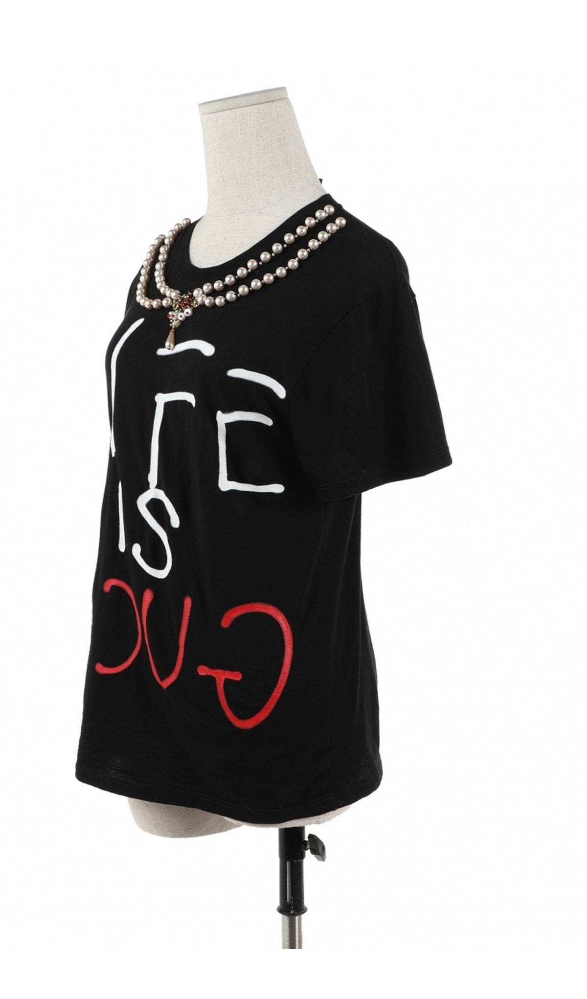 Gucci Appliquéd Life Is Gucci Black Pearls T-Shirt Nicki Minaj  Ladies