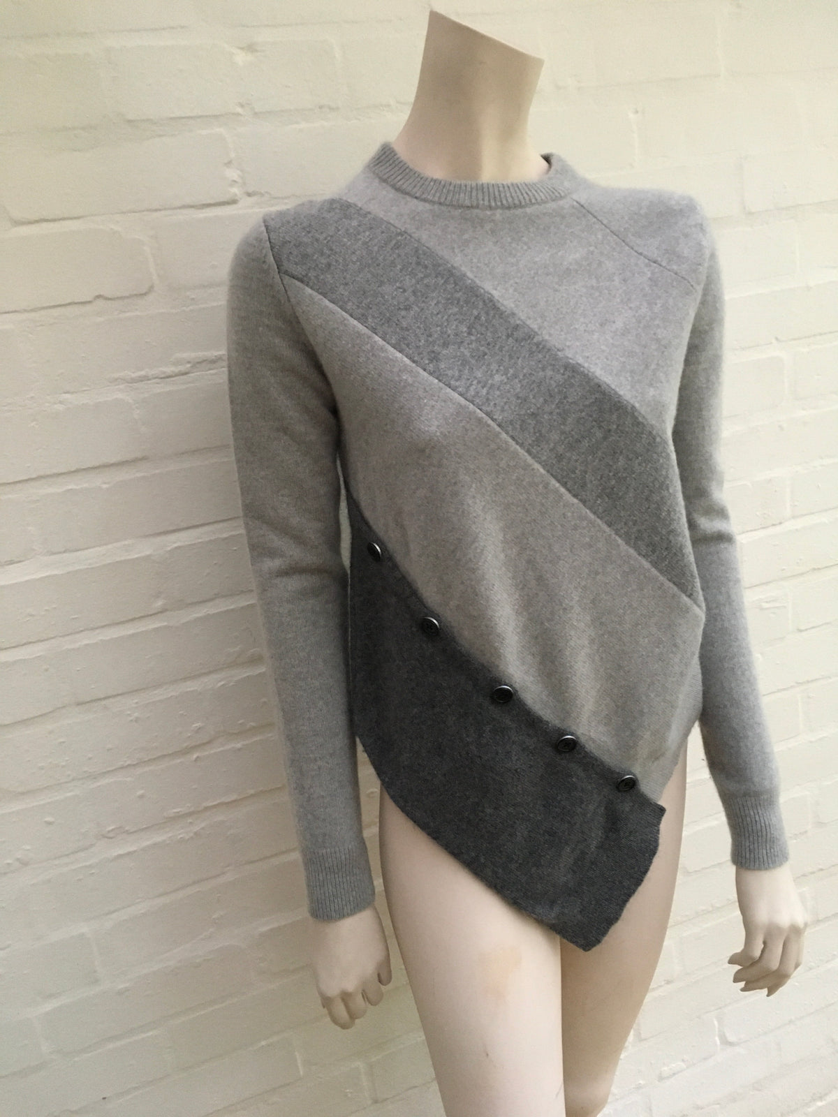 PROENZA SCHOULER Asymmetric Paneled Wool And Cashmere-blend Sweater In Grey Sz S Ladies