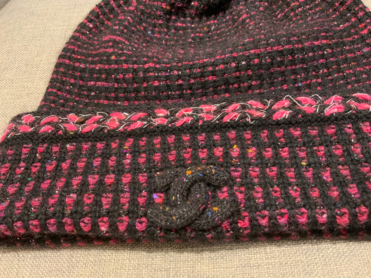 Chanel Cashmere Tweed CC Beanie Hat ladies