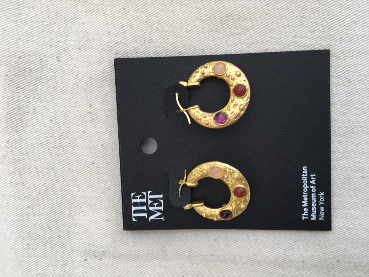 THE MET New York Cypriot Cabochon Hoop 18K Gold Plated Earrings Ladies
