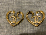 CHANEL 2023 Crystals CC Large Heart Stud Earrings 19.5 grams ladies
