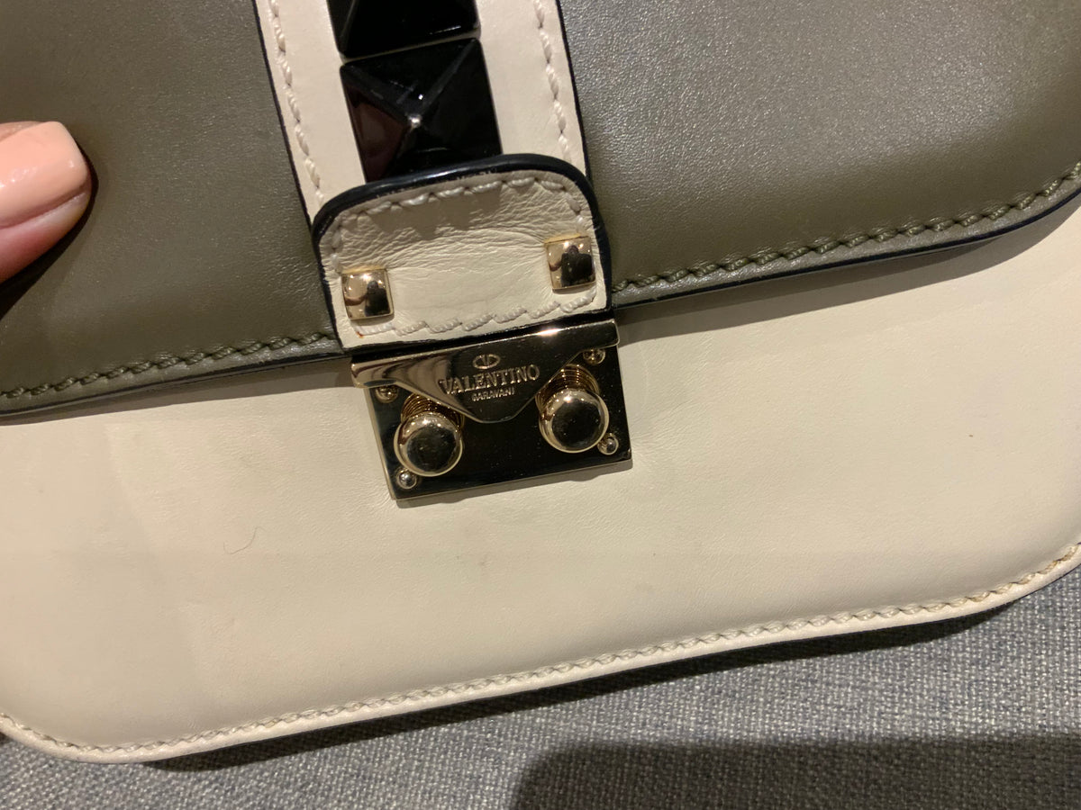 Valentino Vitello Medium Tri-Color Glam Lock Rockstud Flap Bag Handbag ladies