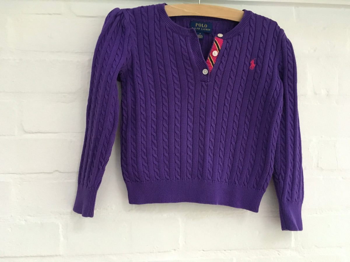 Ralph Lauren Polo purple cable knit sweater jumper 5 years old Children