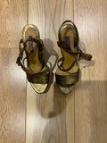Ralph Lauren Collection Metallic Gold Leather Estrid Platform Ankle Size 39 UK 6 ladies