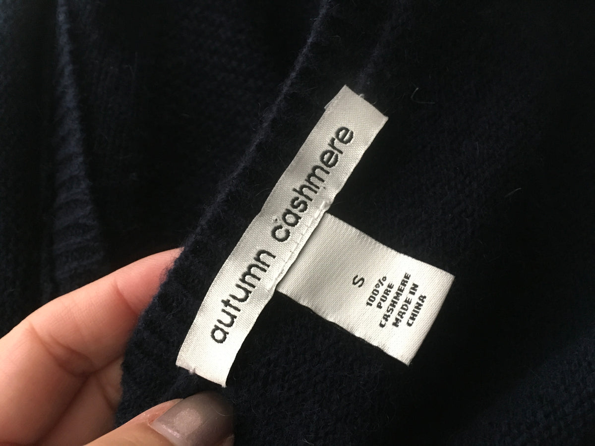 Autumn Cashmere Lace-Trim Cashmere Sweater Navy Crewneck Pullover Size Small