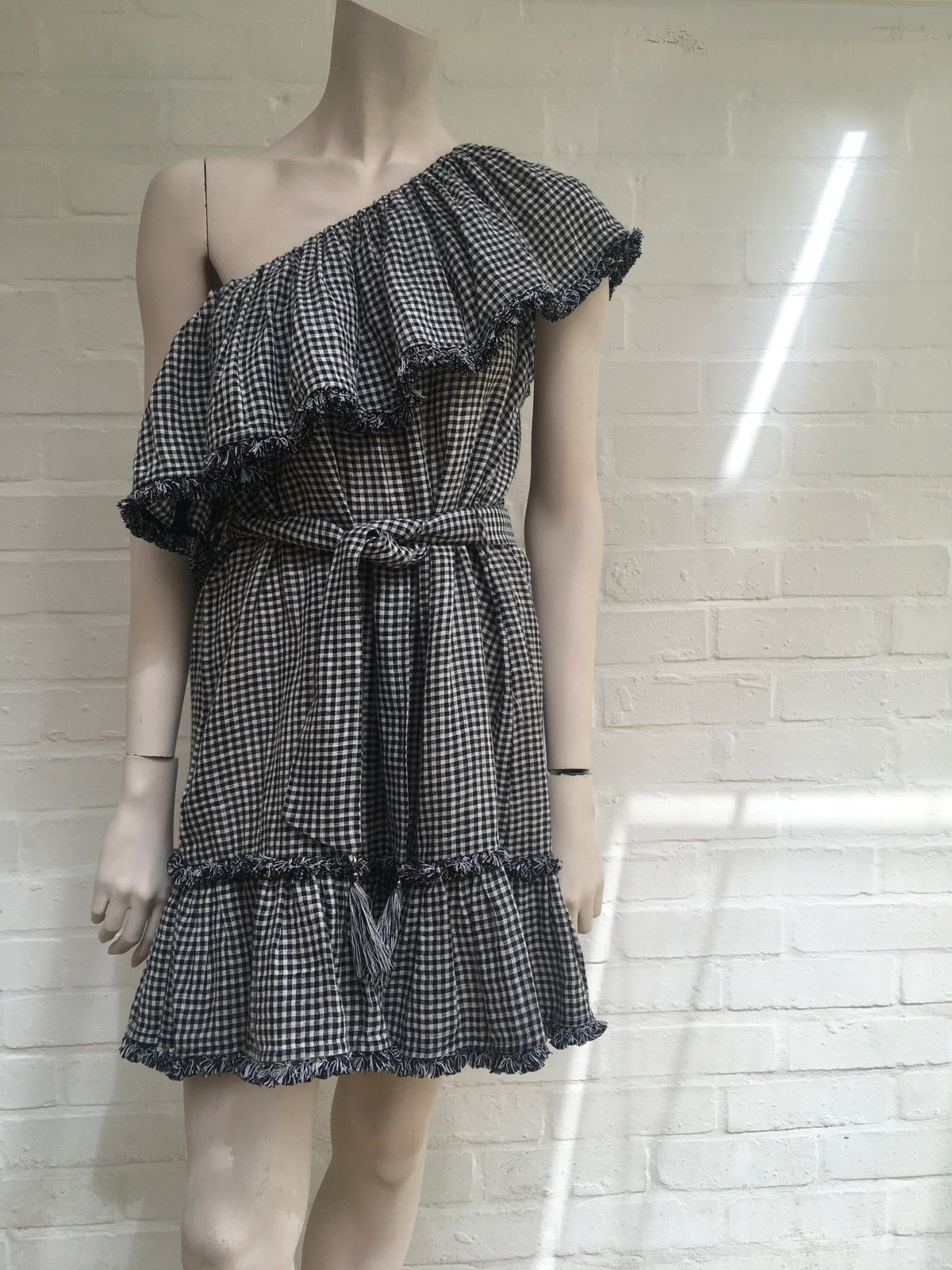 ZIMMERMANN MOST WANTED PARADISO GINGHAM LINEN ONE SHOULDER MINI DRESS Size 1 ladies