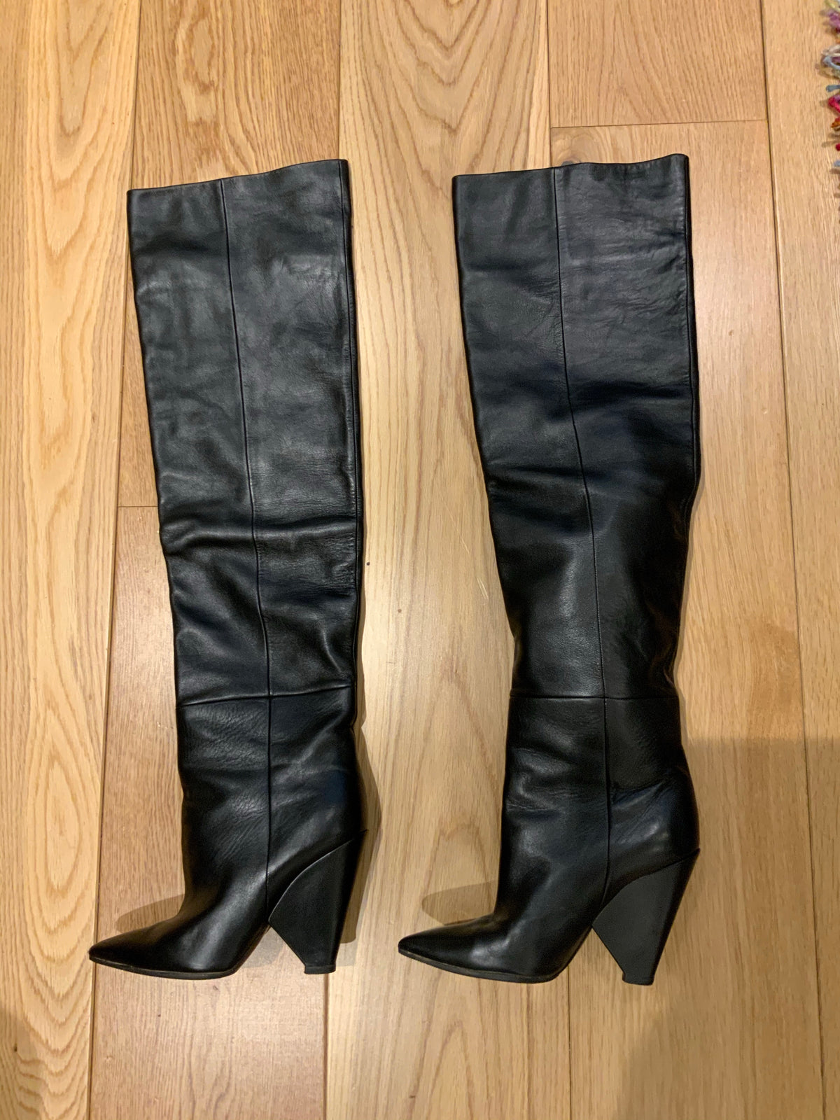 SAINT LAURENT Leather Niki 105 Over-The-Knee Boots 37 1/2 US 7.5 UK 4.5 ladies