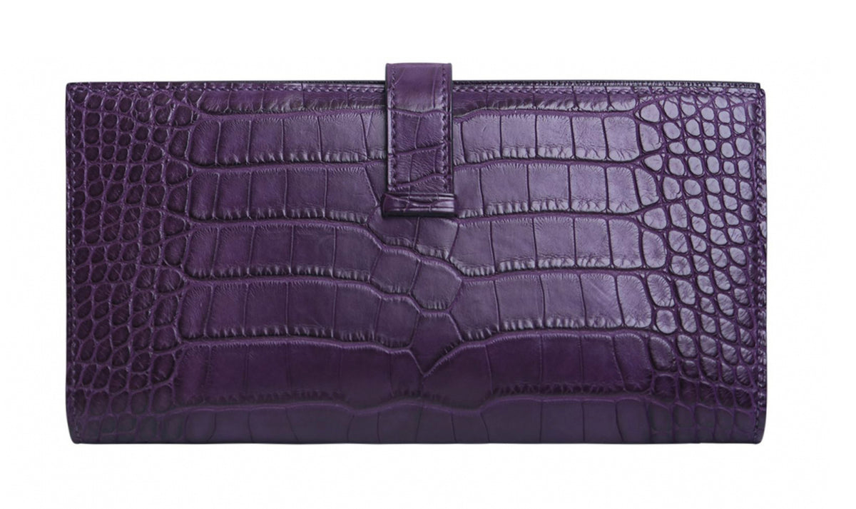 Hermes 'Amethyst' Shiny Crocodile Alligator Bearn Wallet  ladies