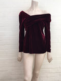 Reiss Womens Carrey Off Shoulder Velvet Burgundy Top Size UK 12 US 8 ladies