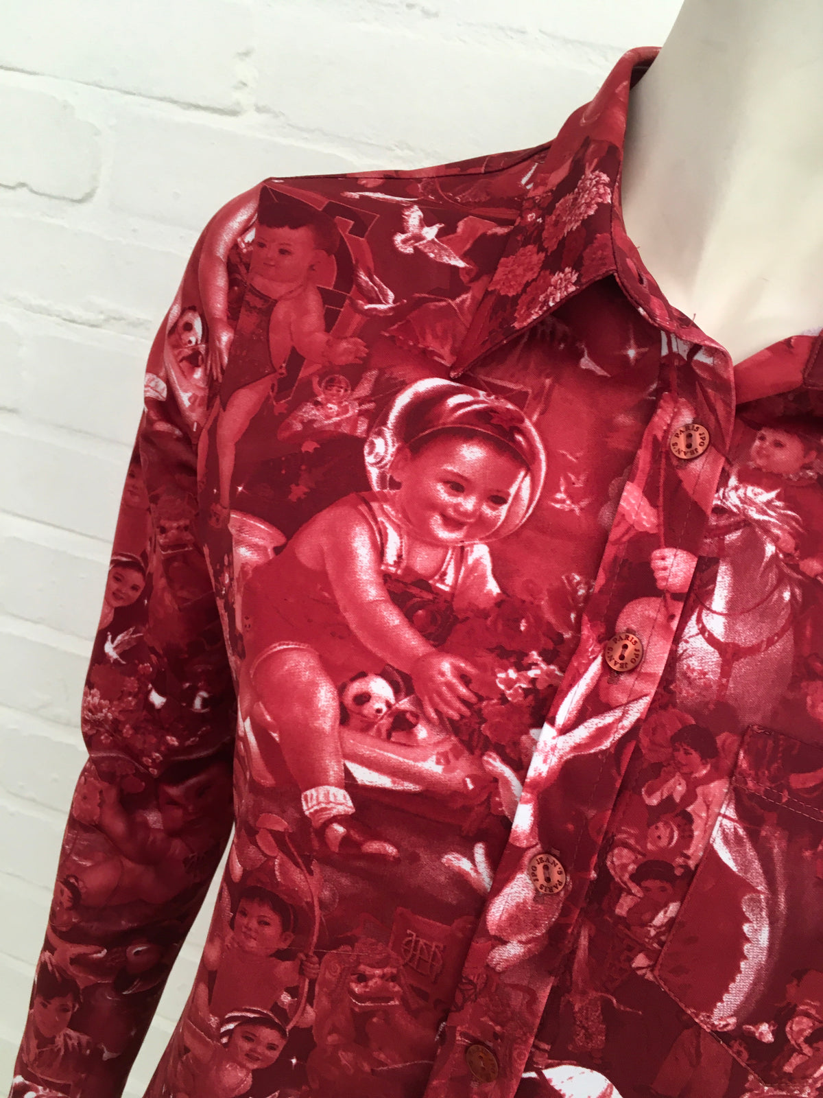 Jean Paul GAULTIER Rare 1990's Face Print Button Down Shirt Size L Large ladies