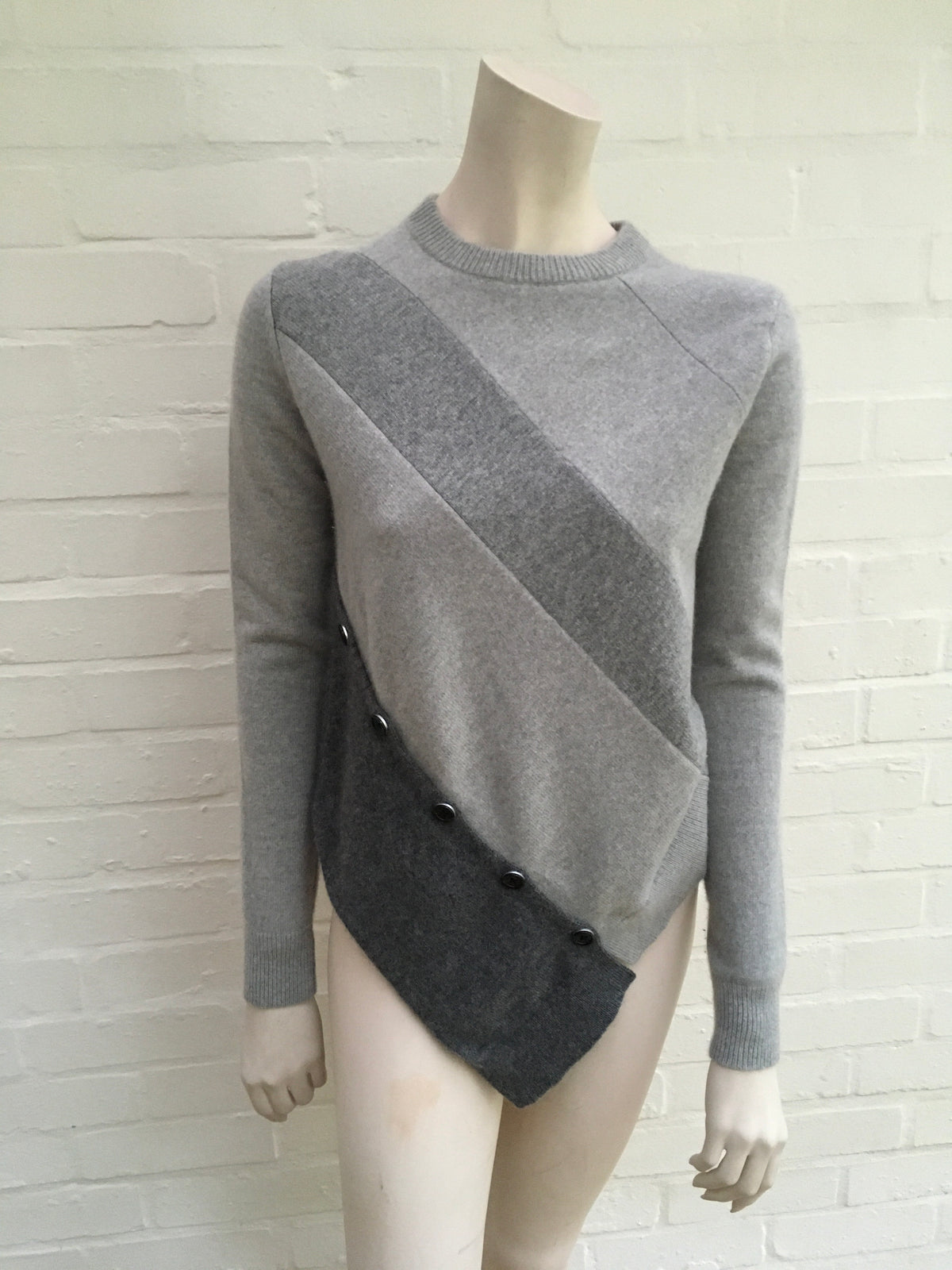 PROENZA SCHOULER Asymmetric Paneled Wool And Cashmere-blend Sweater In Grey Sz S Ladies