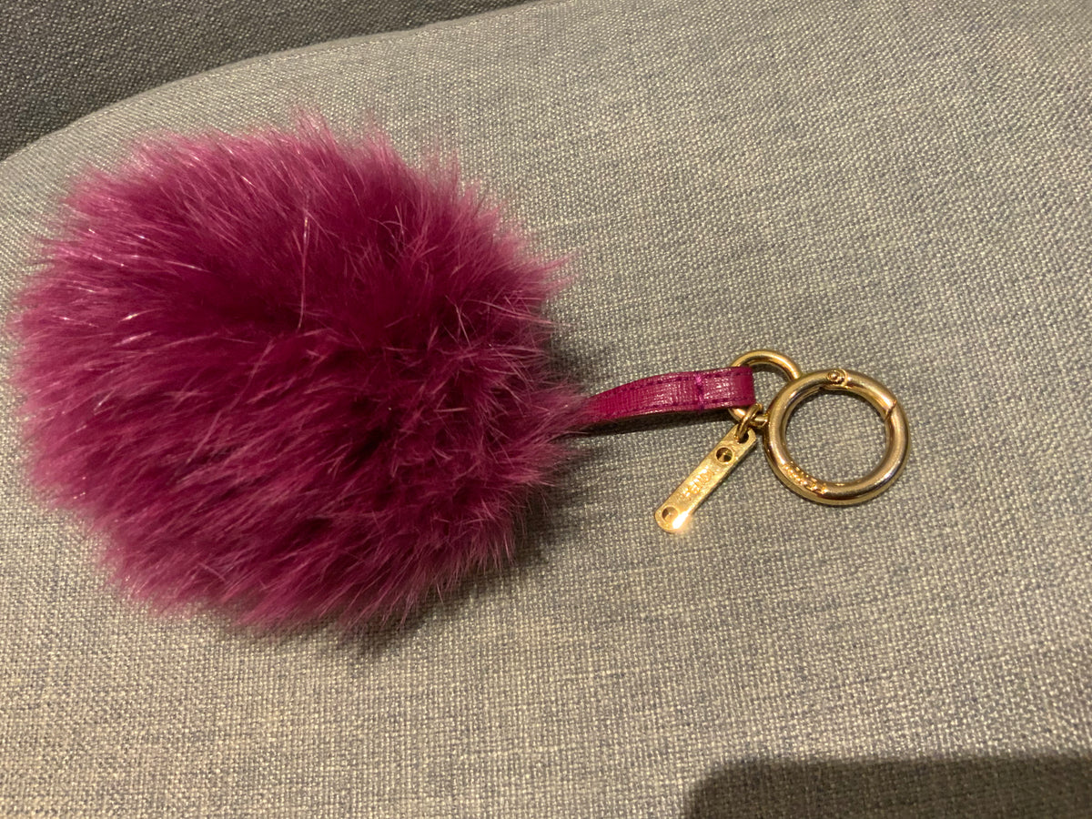 FENDI POM POM BAG CHARM MAGENTA FOX FUR, GOLD HARDWARE KEY RING ladies