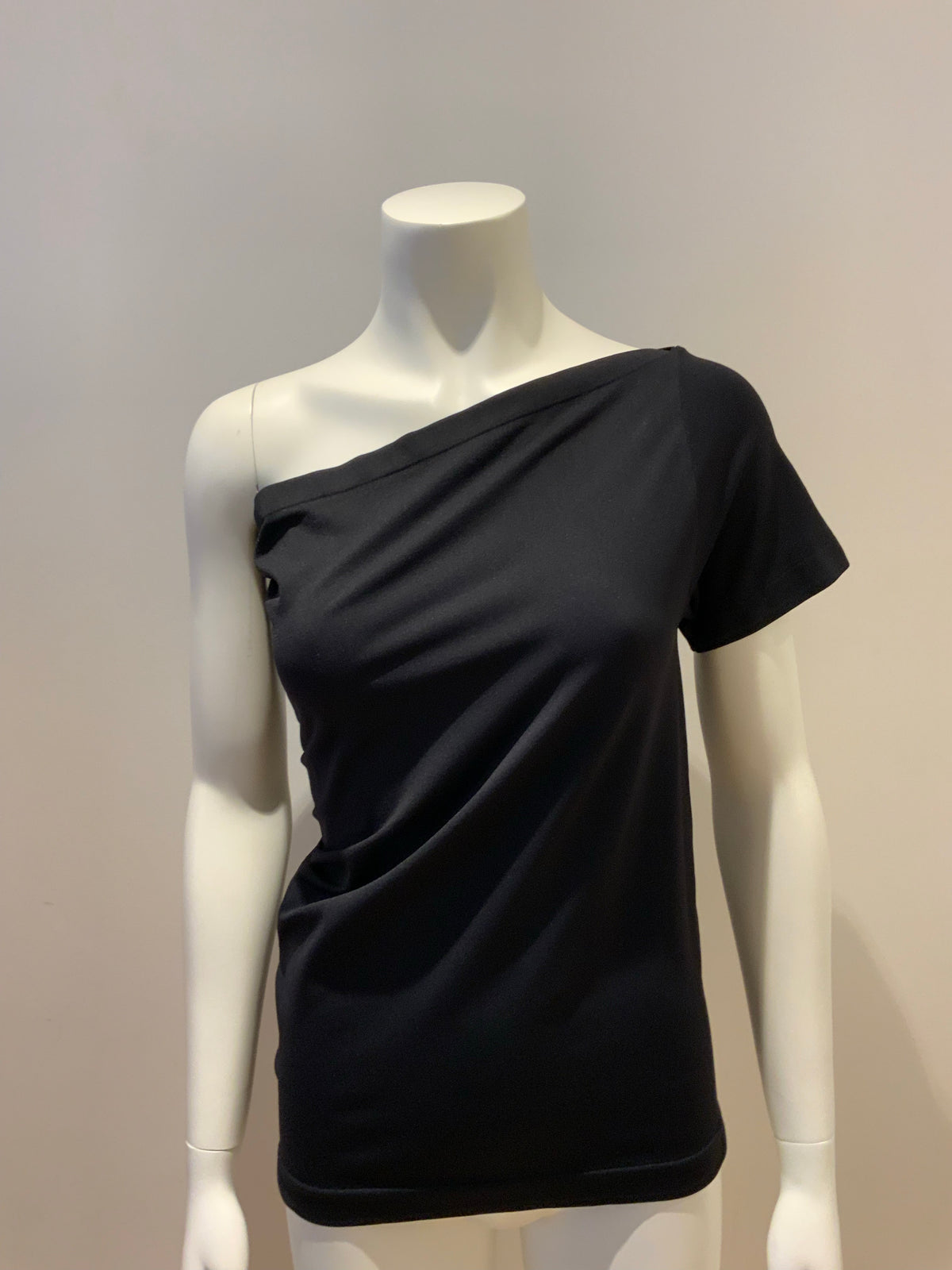 Helmut Lang Black – Womens One-shoulder stretch-jersey top Size L large ladies
