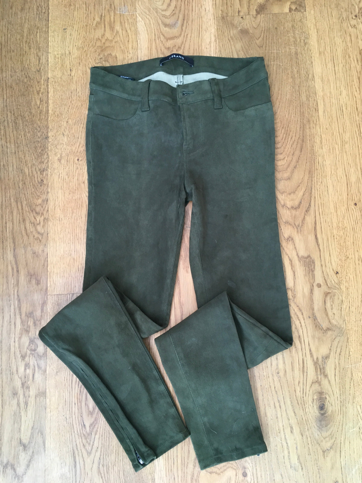 J BRAND Suede Super Skinny Pants Camo Olive Green Size 26  ladies