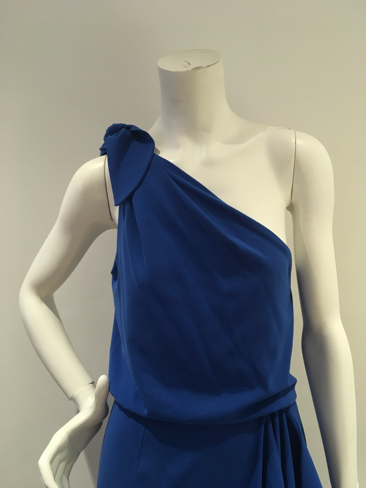 Halston Heritage POne-Shoulder Stretch Crepe Evening Gown inBlue Size UK 8 US 4 ladies