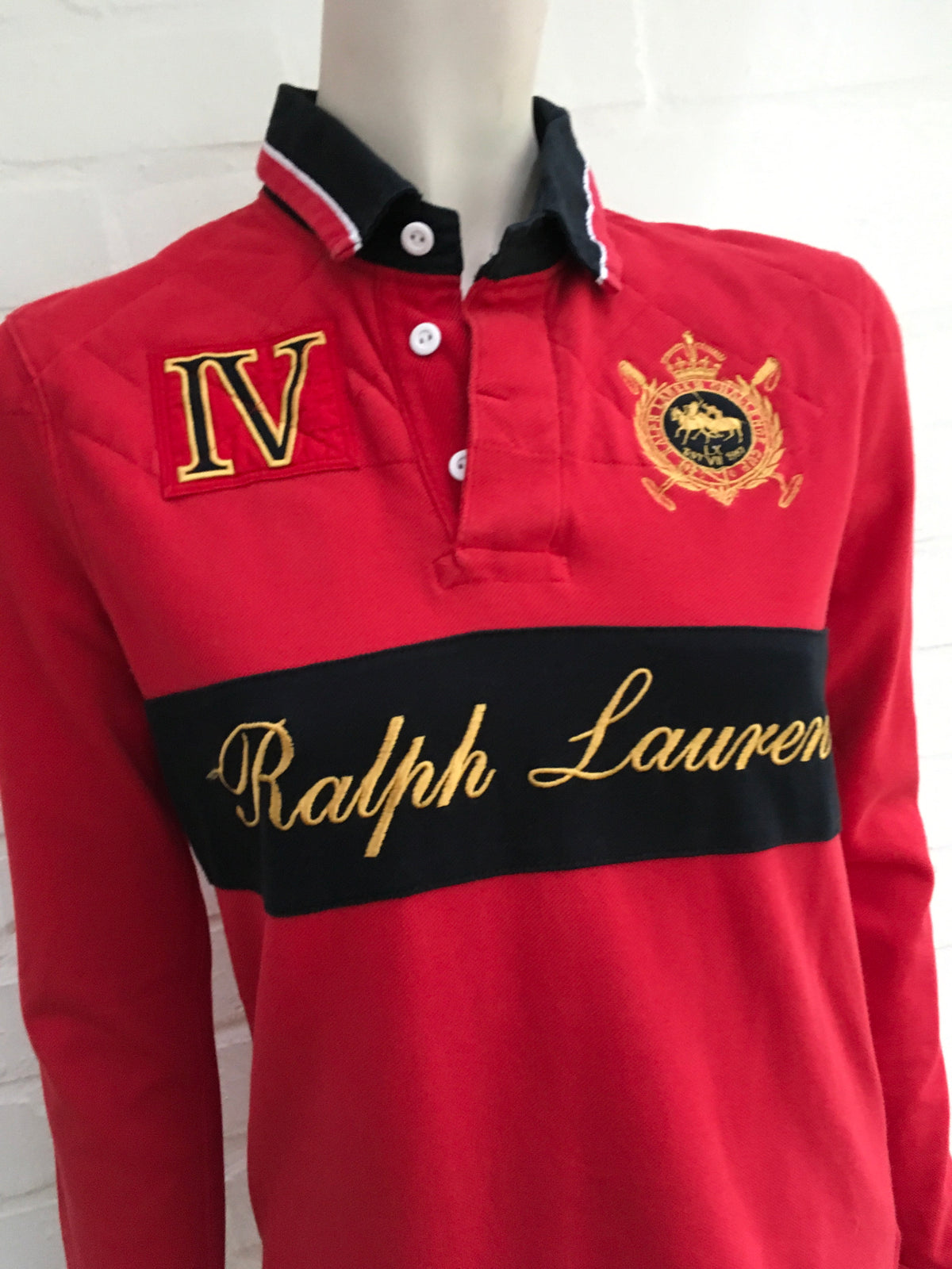Ralph Lauren Red Embroidered WOMENS BLUE LABEL POLO SHIRT TOP Ladies