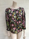 3.1 PHILLIP LIM Cold-shoulder lace-paneled floral-print silk-crepe blouse US 6 ladies
