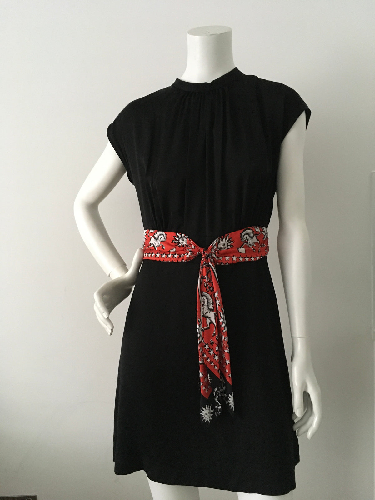 SANDRO Paris 2020 Black Contrast waist-tie satin dress Size M Medium ladies