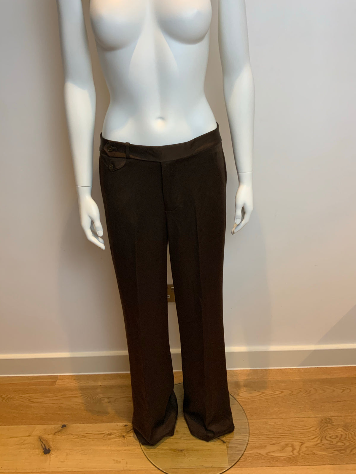 Ralph Lauren Wide Leg Chocolat Brown Satin Pants Trousers US 8 UK 12 L LARGE ladies