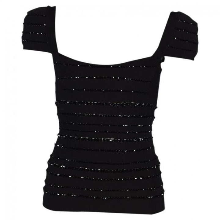 Herve Leger Skirt Set Black Bandage Beaded Top seen on celebrities XS XXS Ladies
