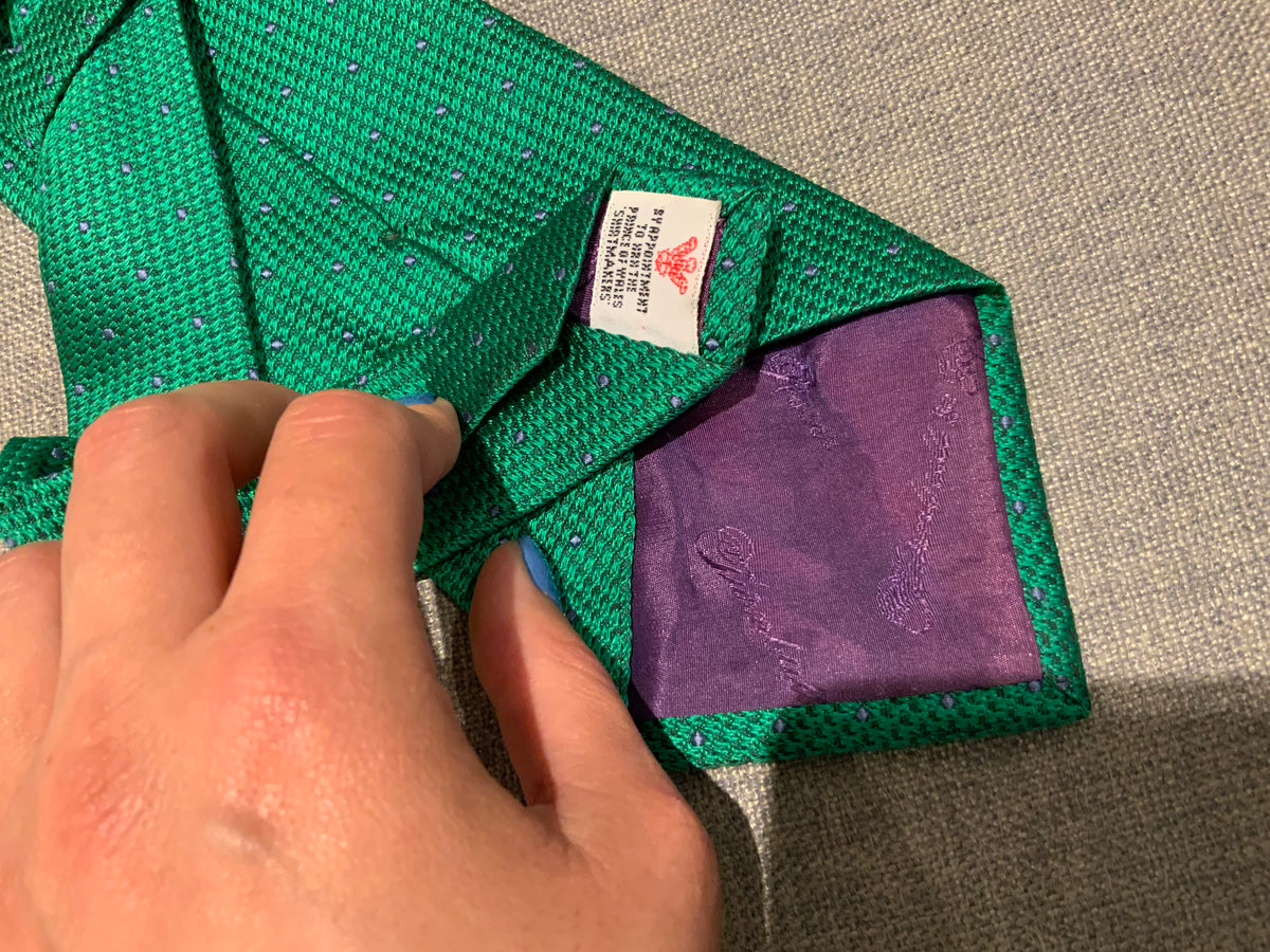 TURNBULL & ASSER Mens Green Jacquard Dots Tie Handmade men