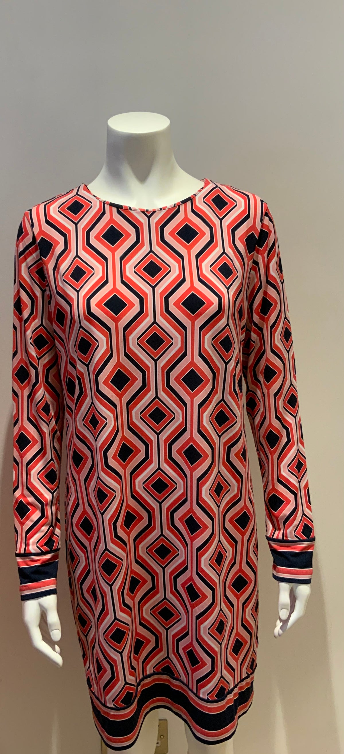 MICHAEL KORS Orange Long Sleeve Geometric Printed Dress Size L large ladies