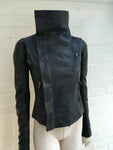 RICK OWENS Black Leather Turtleneck Jacket Size XS UK 6 US 2 CELEBRITIES FAV Ladies