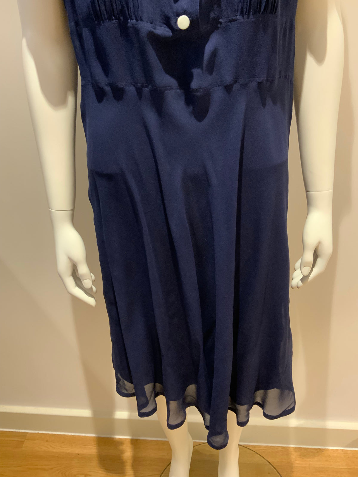 Ralph Lauren Silk Midi Navy Pussy Bow Dress Size US 14 UK 16-18 ladies
