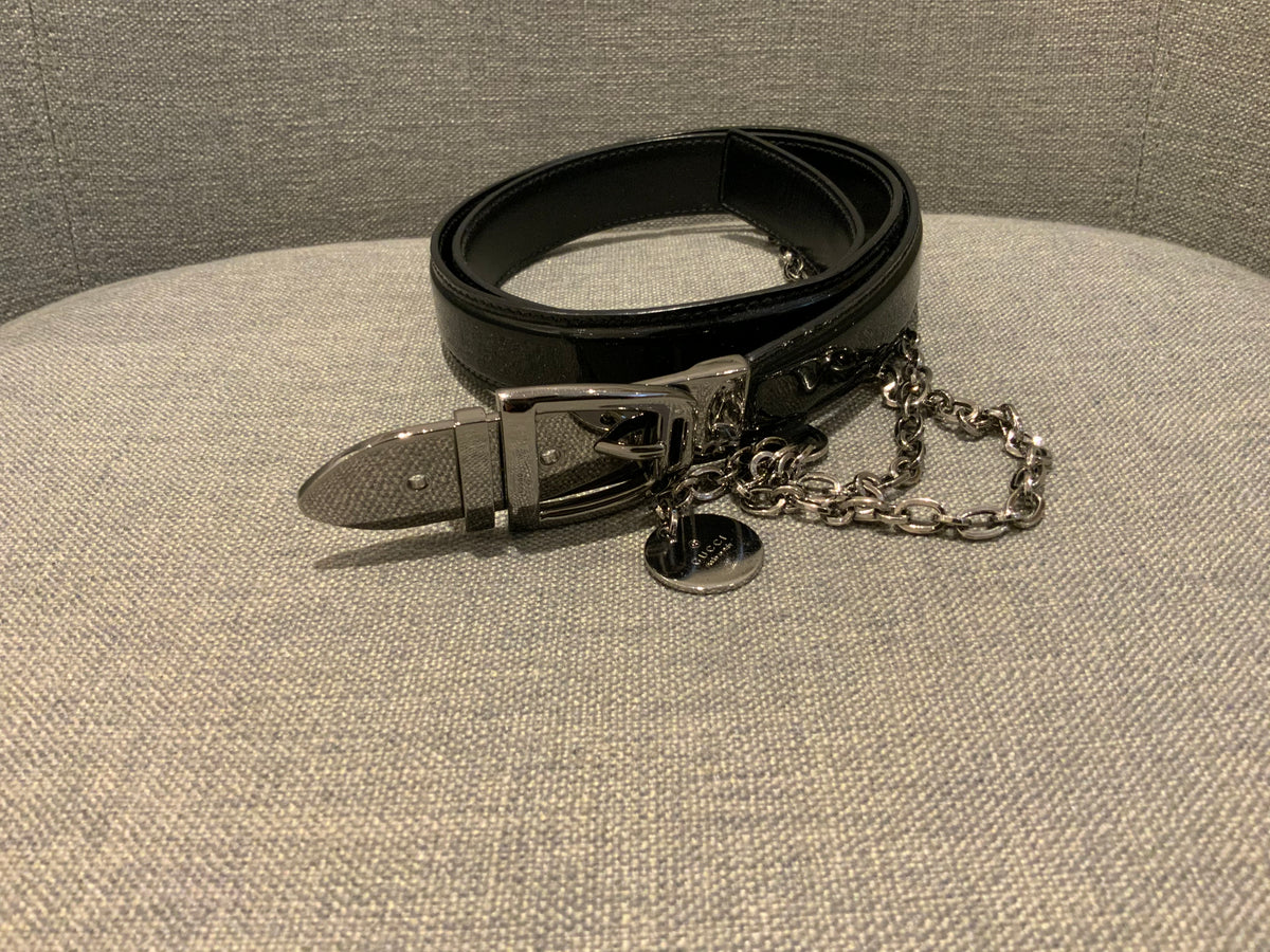 Gucci Tom Ford Skinny Patent Leather Black Chain Drop Belt ladies