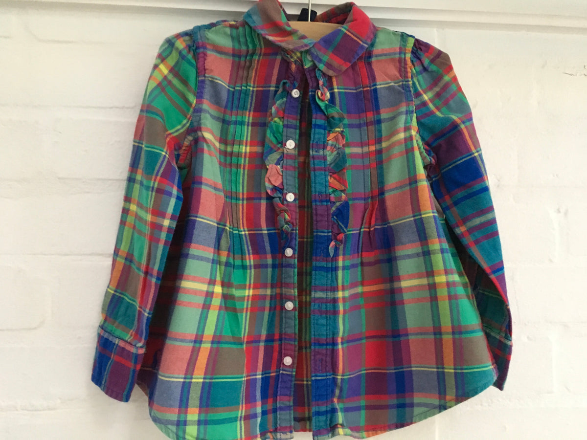 Ralph Lauren Polo plaid ruffle button down shirt 4 years old Children
