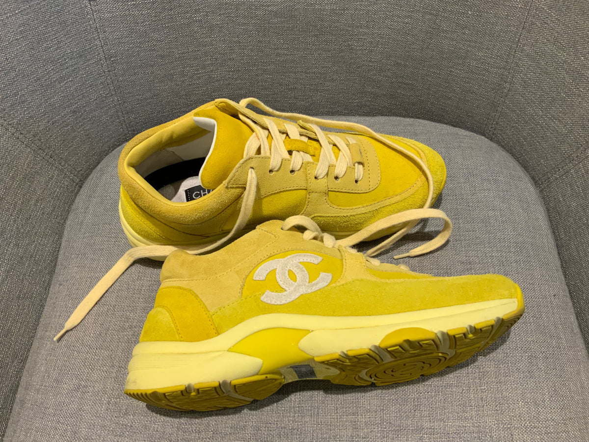 CHANEL Yellow Suede Trainers Sneakers SIZE 37 1/2 UK 4.5 US 7.5 SOLD OUT ladies
