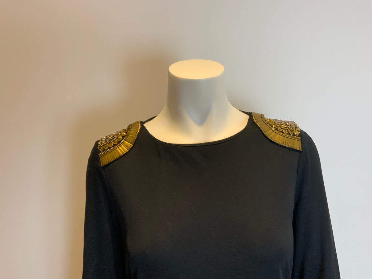 Emilio Pucci MOST WANTED Black Embellished Epaulettes Dress I 44 UK 12 US 10 ladies
