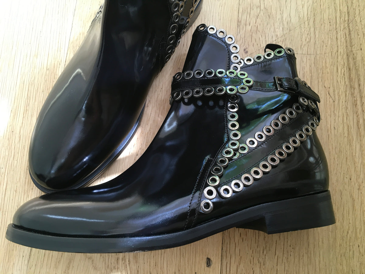 Azzedine Alaïa Black Eyelet-embellished glossed-leather ankle Size 40 1/2 UK 7.5 ladies