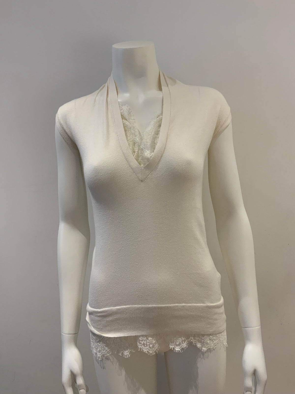 Ermanno Scervino Lace Insert knit White Top Size S small ladies