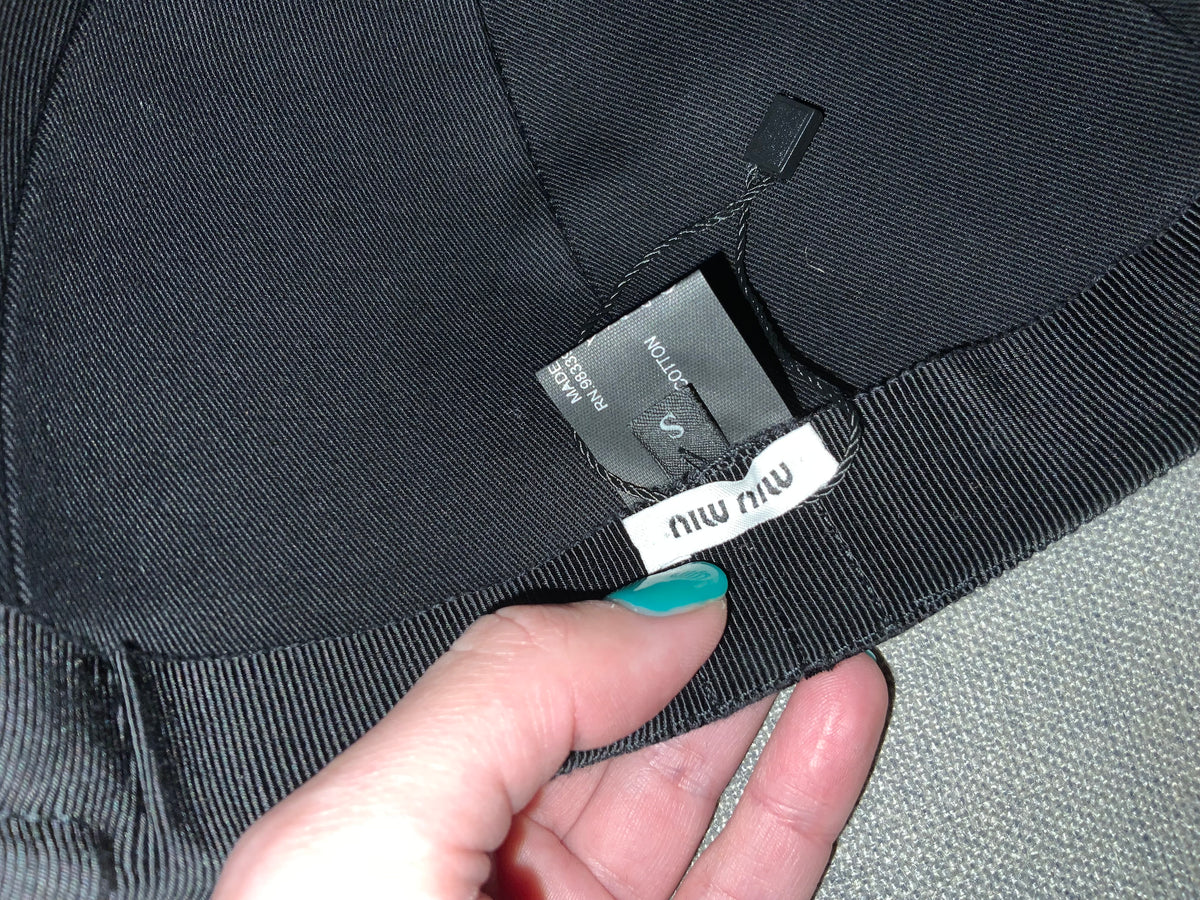 MIU MIU Black Bow-detailed black velvet cap Size S small ladies