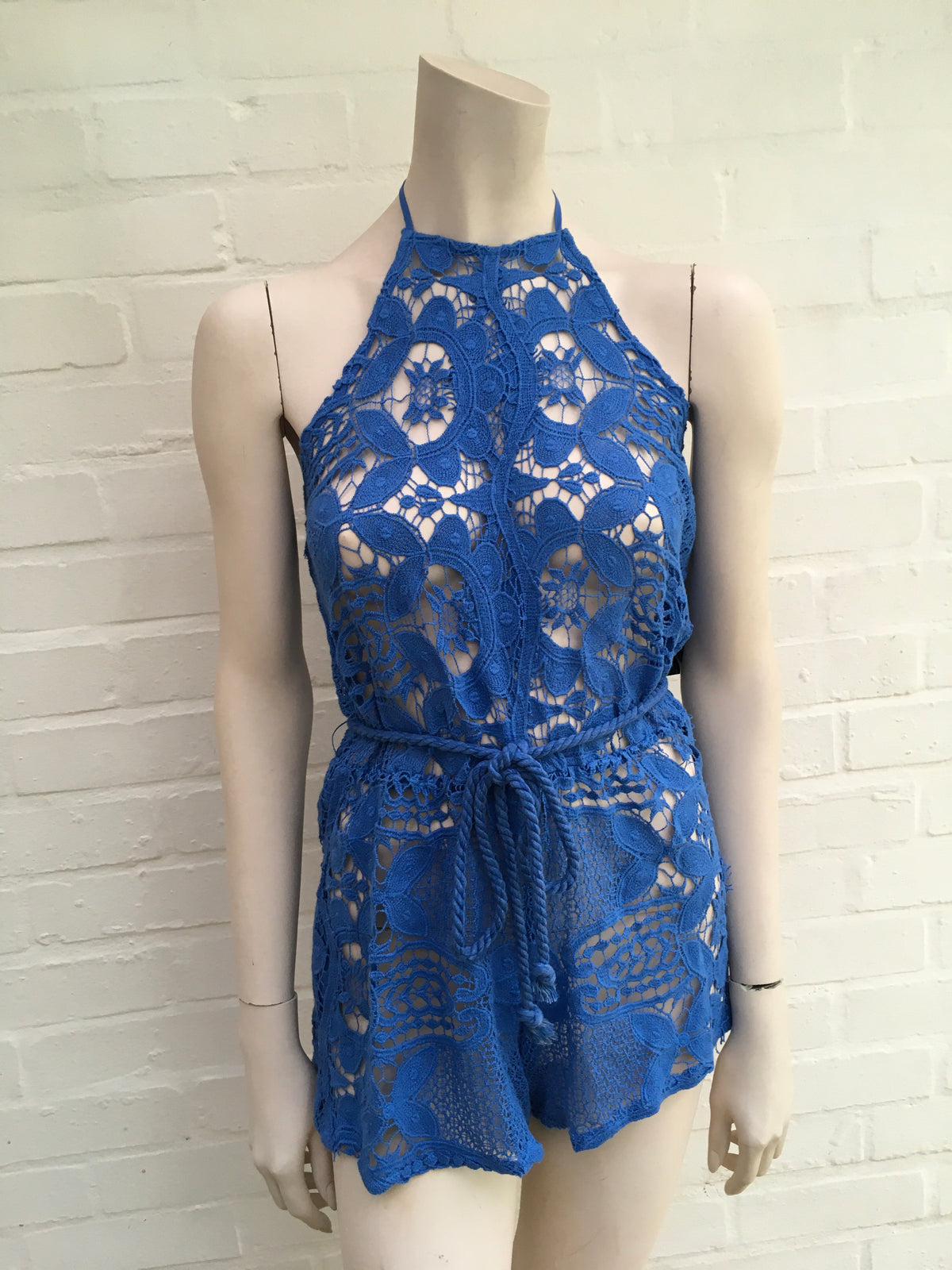 MIGUELINA Harriet crocheted blue cotton playsuit romper Size S small ladies