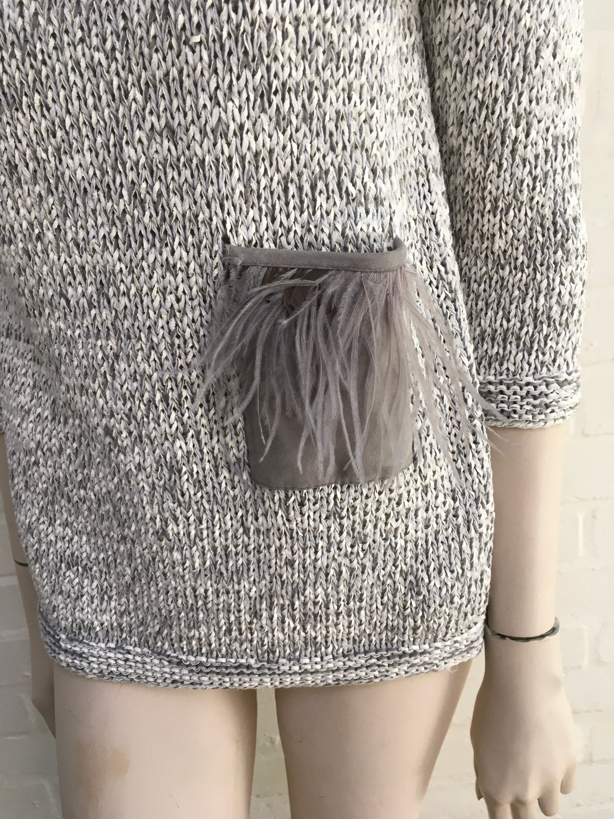 FABIANA FILIPPI Grey Knit Sweater Jumper Feathers Trim Size I 38 UK 6 US 2 XS ladies
