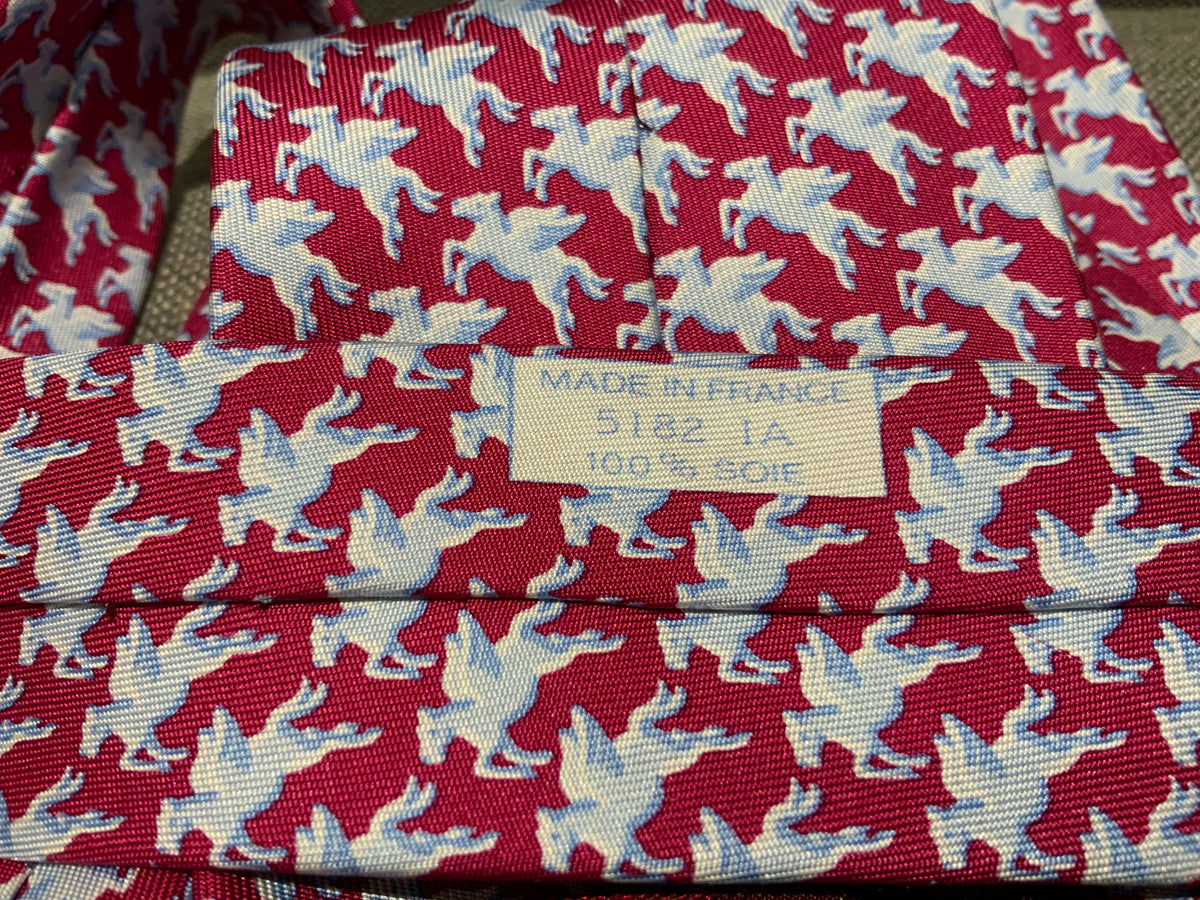 Hermès HERMES Paris Silk GREY SILK FLYING PEGASUS PRINT NECK TIE 5182 IA men
