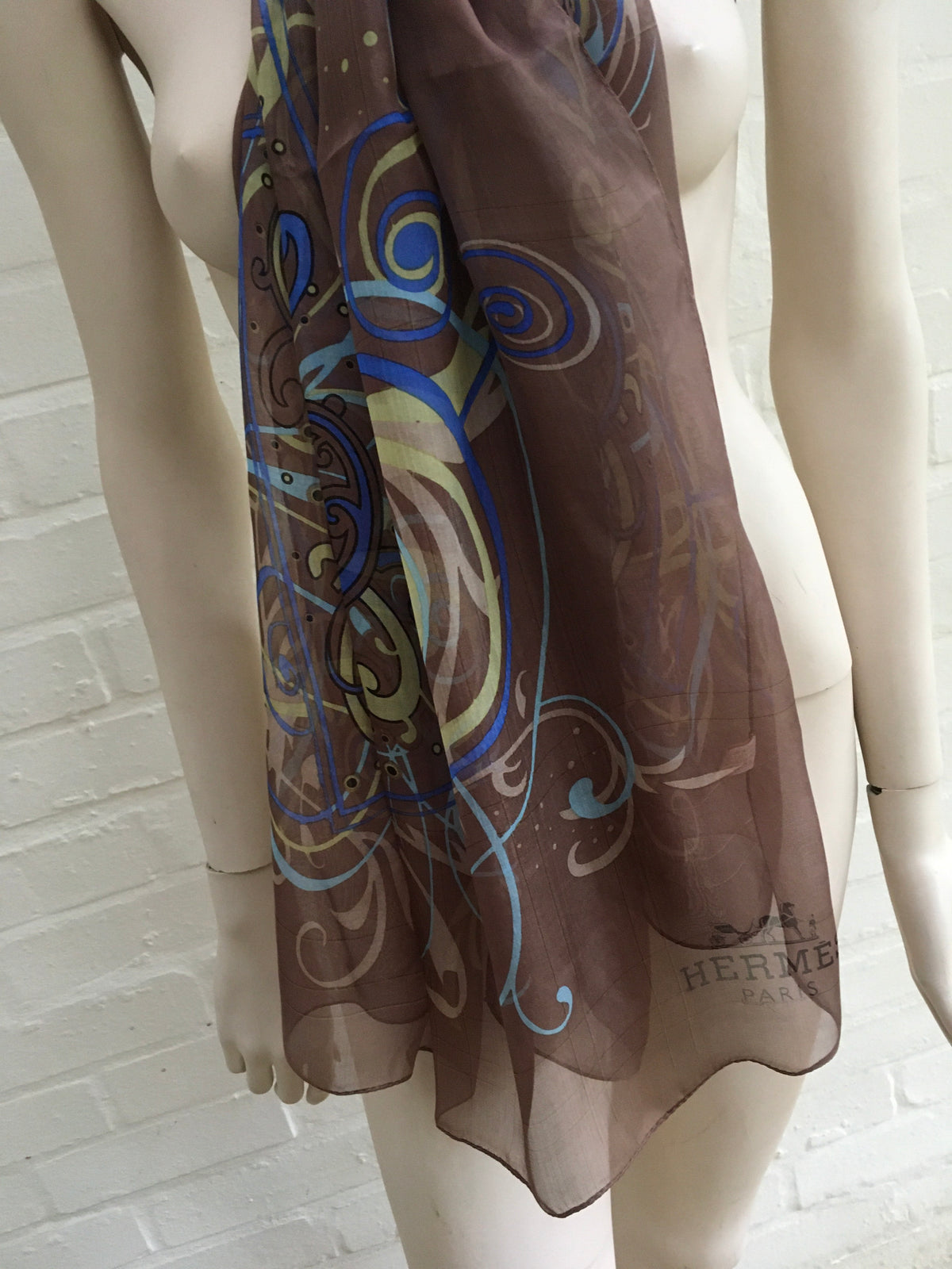 Hermès HERMES H Comme Histoires Vintage Mousseline Chiffon Shawl Scarf Ladies