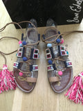 Sam Edelman Gretchen embroidered canvas and leather sandals Size 9 UK 7 39 ladies