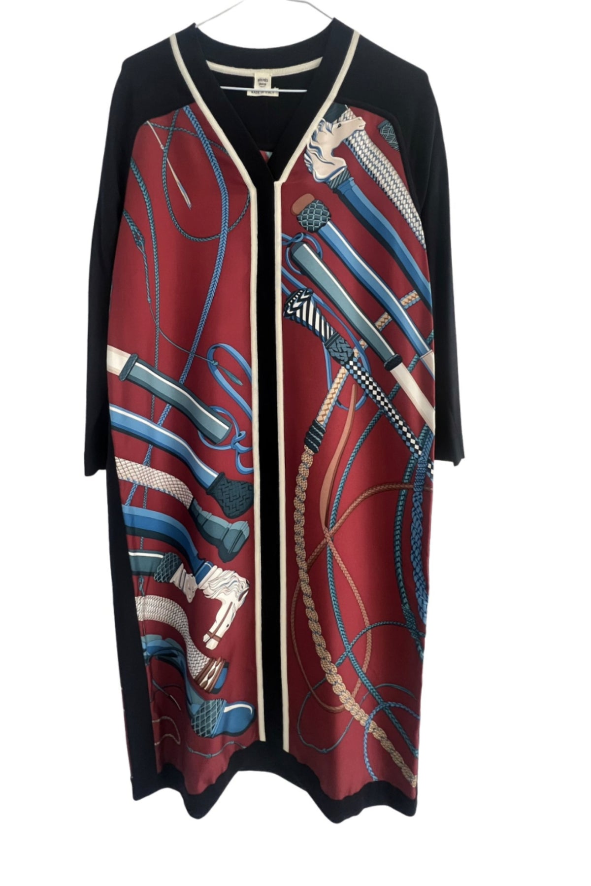 HERMÈS 2021 Black Maroon Fouets Et Badines Print Silk Shift Dress ladies