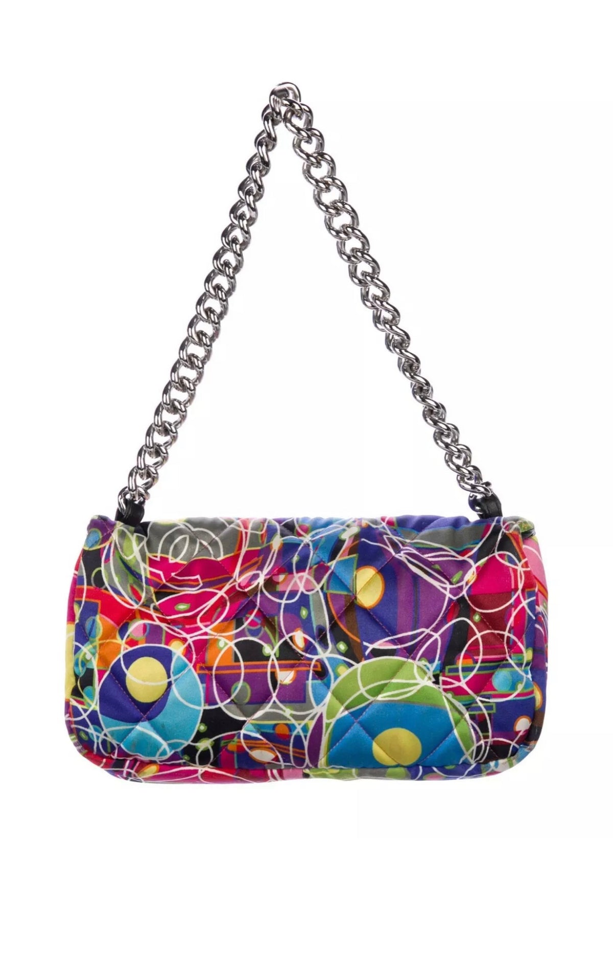 CHANEL Kaleidoscope Chain Flap Bag Quilted Printed Satin Medium Amazing RARE ladies