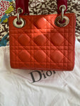 Christian Dior Lambskin Cannage Mini Bi-Color Lady Dior Orange Fuchsia Bag ladies