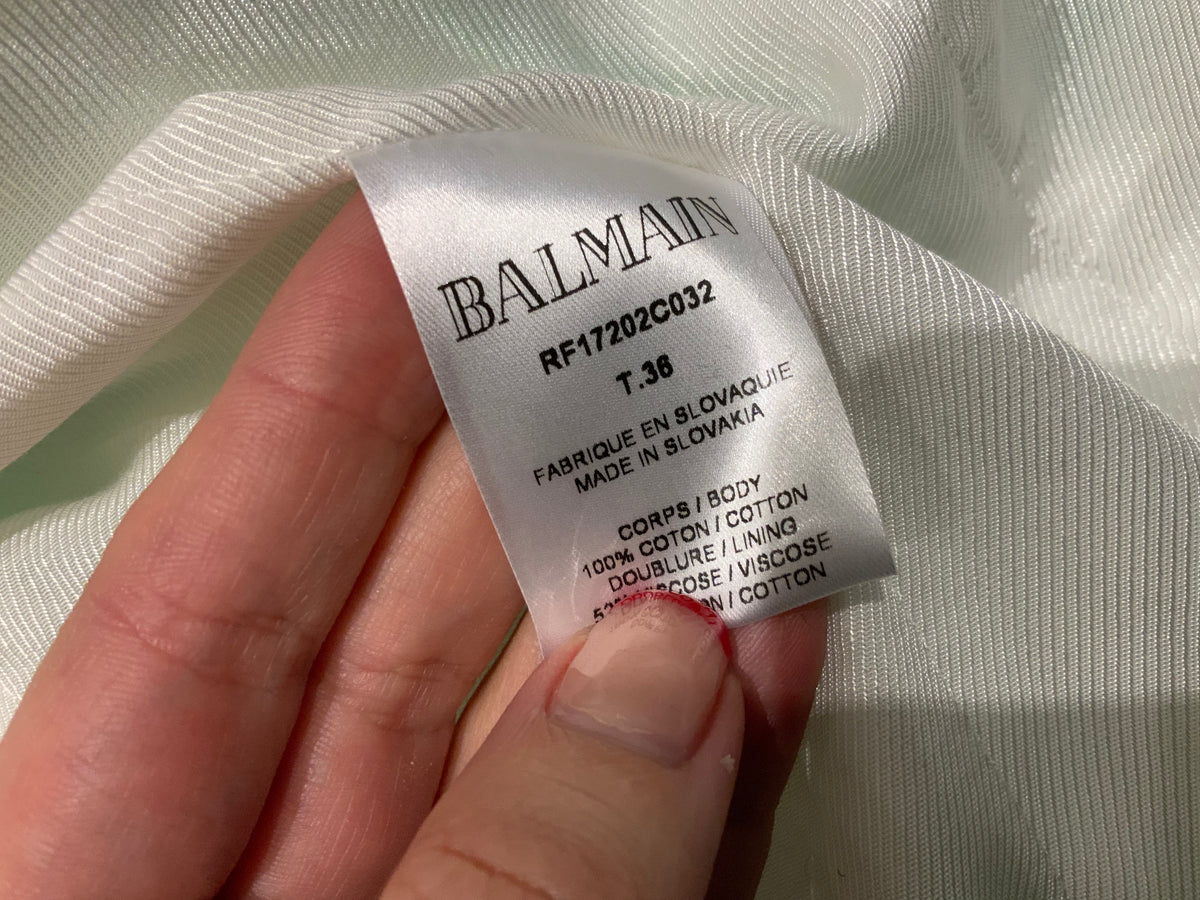 Balmain double breasted tweed mint green blazer jacket F 36 UK 8 ladies