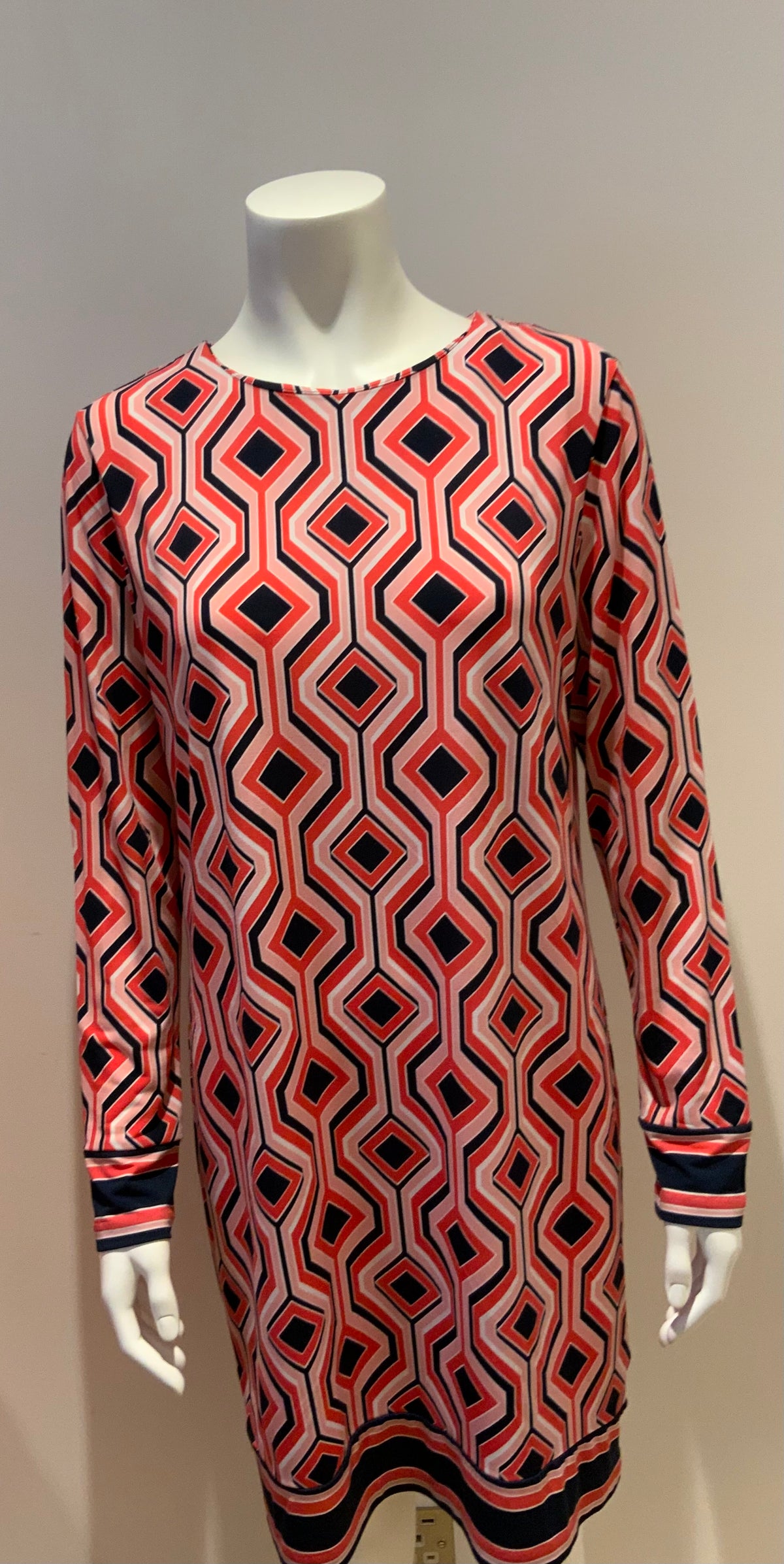 MICHAEL KORS Orange Long Sleeve Geometric Printed Dress Size L large ladies
