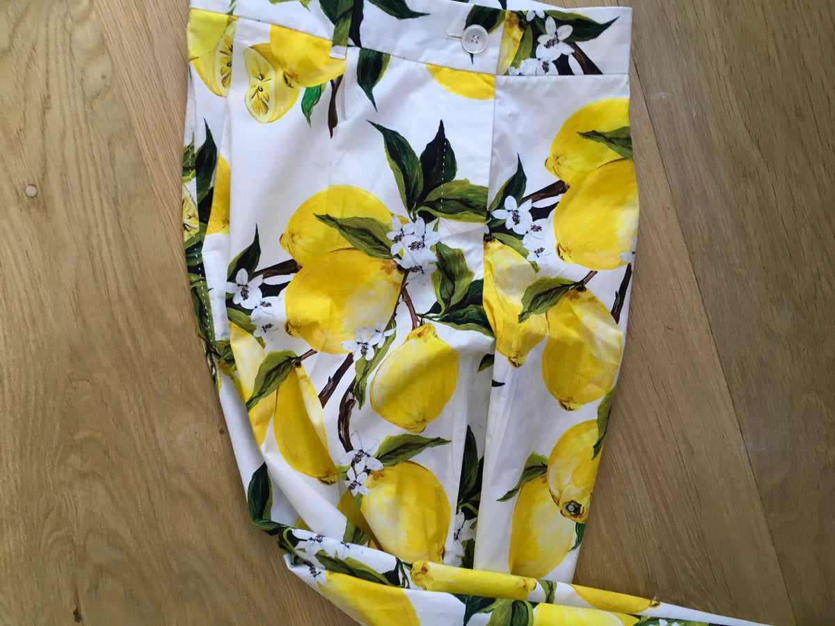 Dolce & Gabbana Lemon Printed Cotton Straight Pants Trousers Ladies