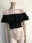 ALEXANDER MCQUEEN black ruffle knit off the shoulder cropped top Size S Small ladies