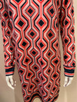 MICHAEL KORS Orange Long Sleeve Geometric Printed Dress Size L large ladies