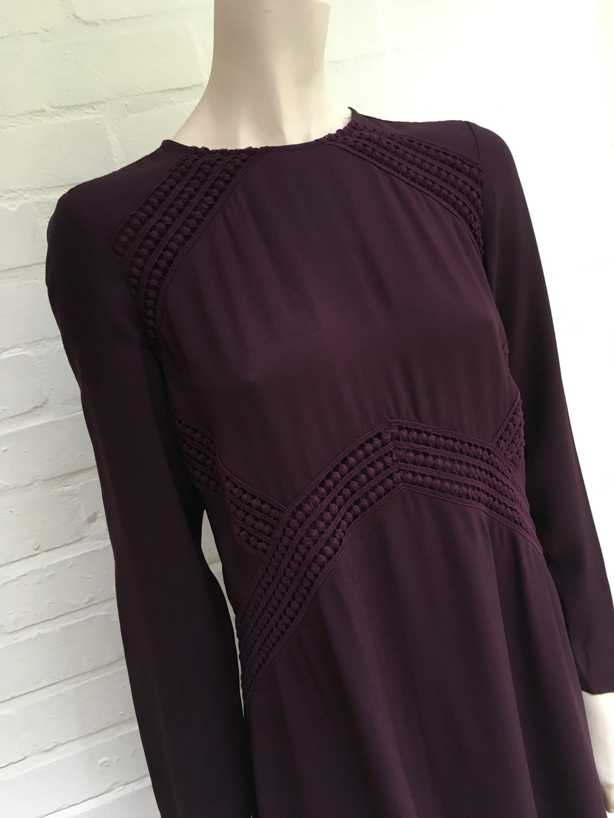 Womens Plum Lace Insert Mini Dress Size UK 12 US 8 ladies